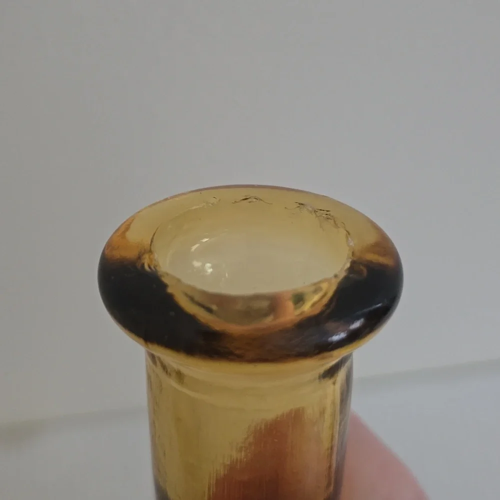 Vintage 1950s Empoli Three Fruits Pattern Amber Glass Decanter